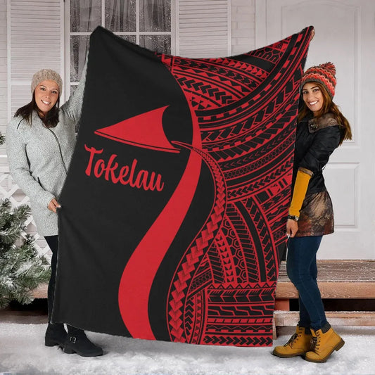Tokelau Premium Blanket - Red Polynesian Tentacle Tribal Pattern
