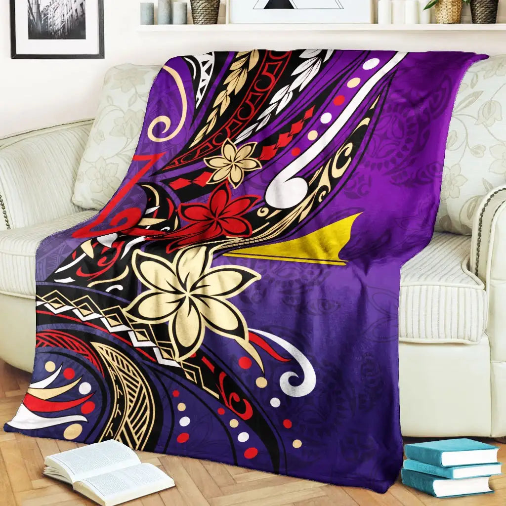 Tokelau Premium Blanket - Tribal Flower With Special Turtles Purple Color
