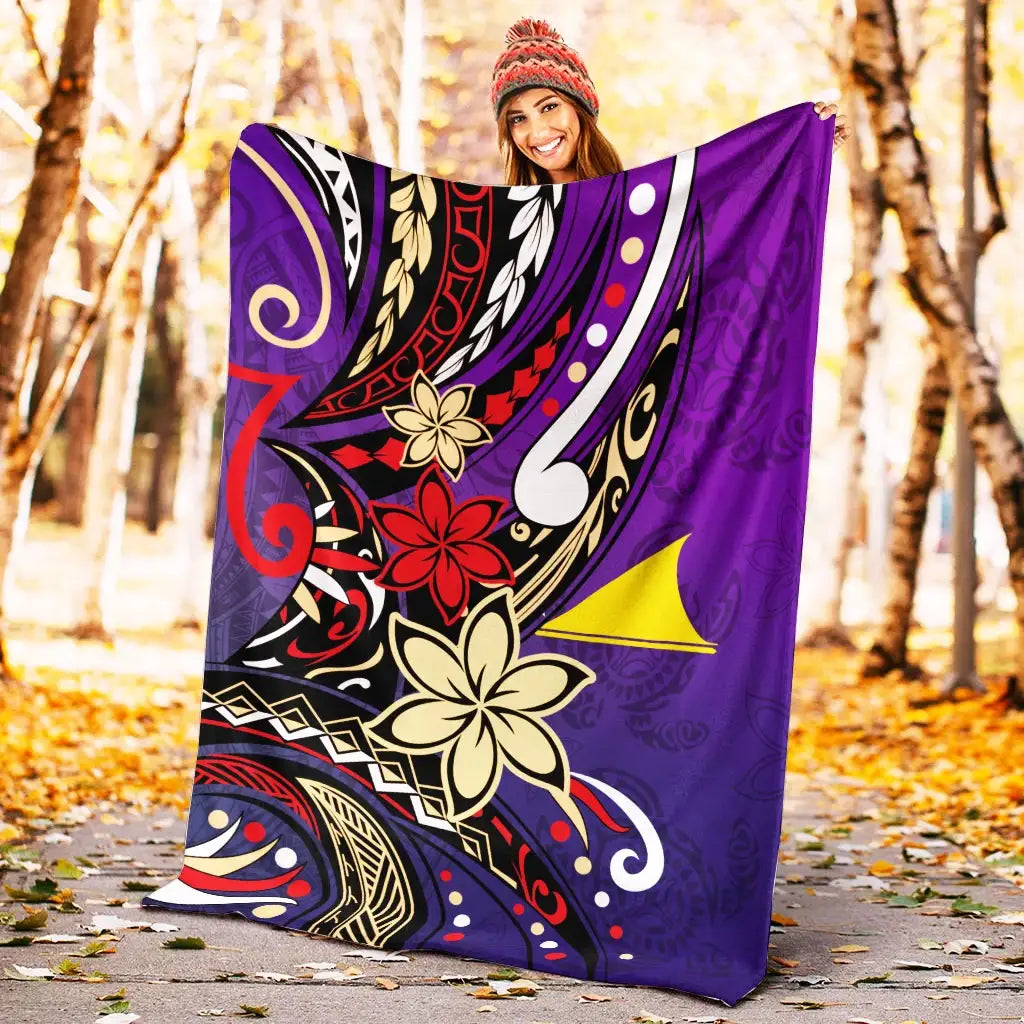 Tokelau Premium Blanket - Tribal Flower With Special Turtles Purple Color