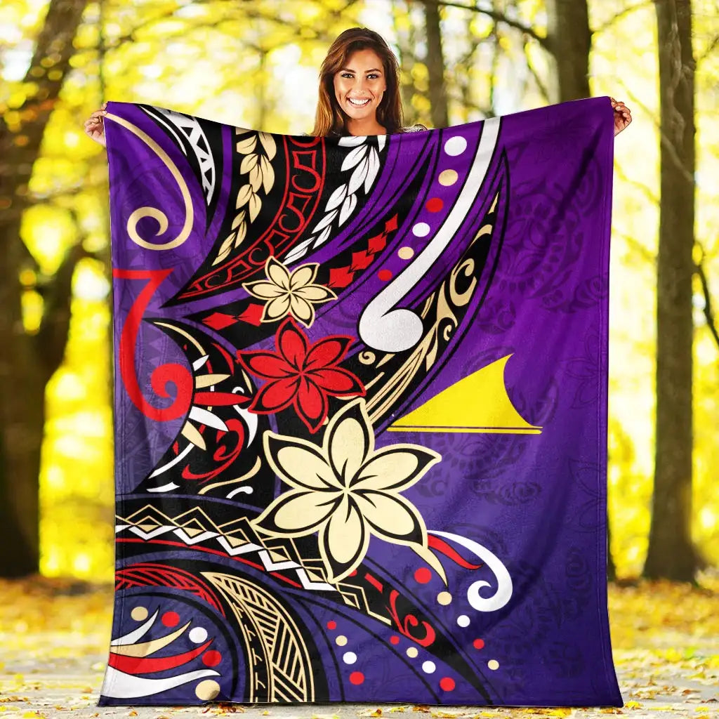 Tokelau Premium Blanket - Tribal Flower With Special Turtles Purple Color