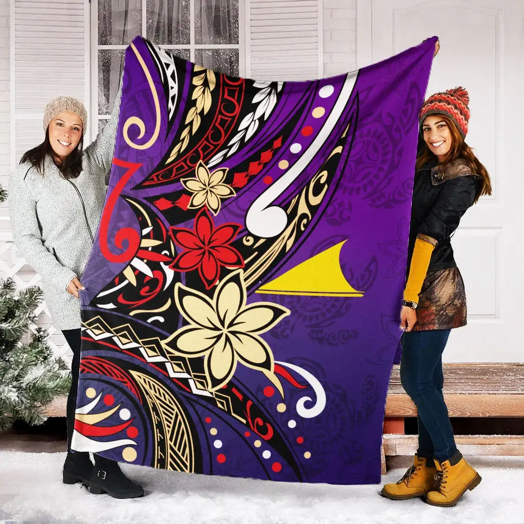 Tokelau Premium Blanket - Tribal Flower With Special Turtles Purple Color