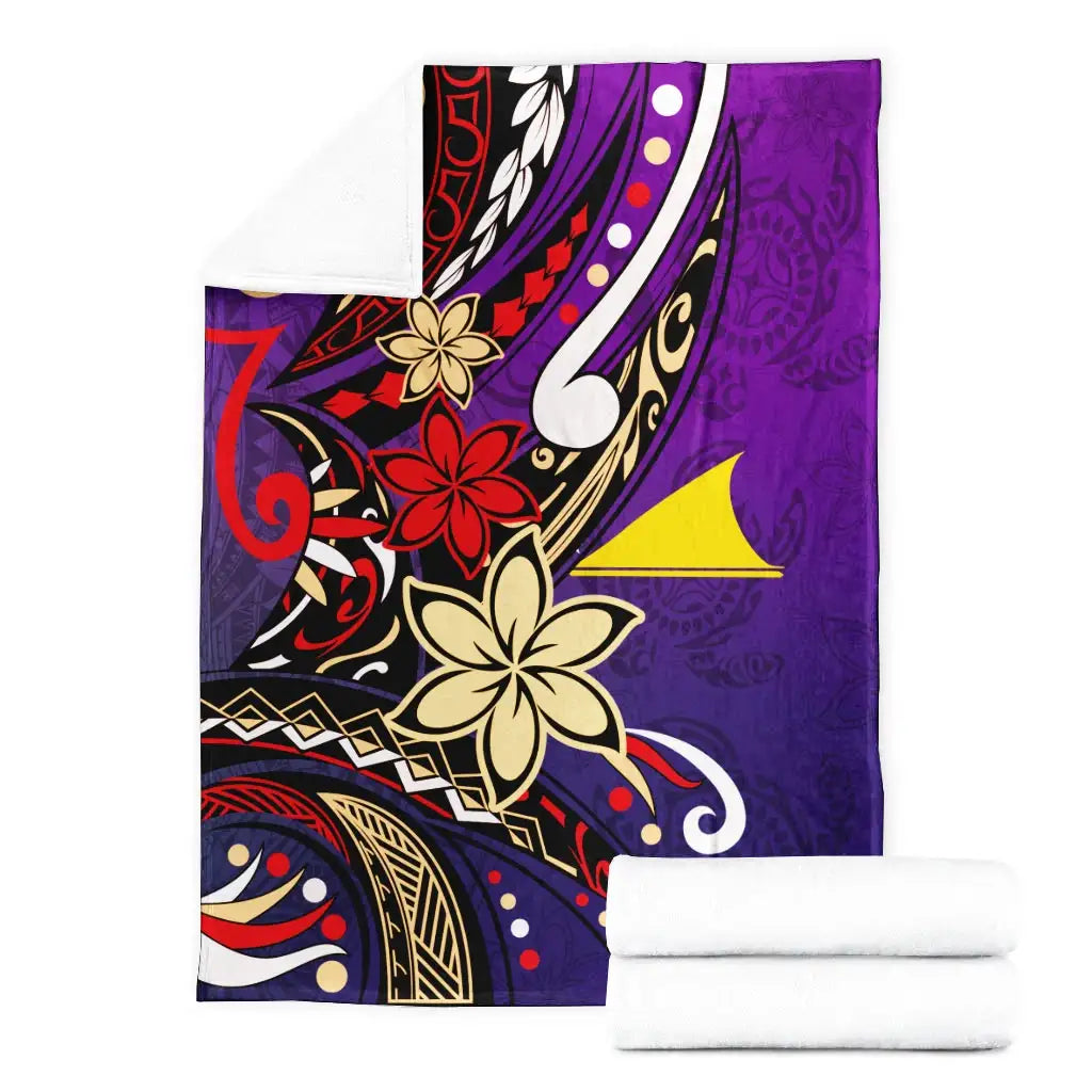 Tokelau Premium Blanket - Tribal Flower With Special Turtles Purple Color