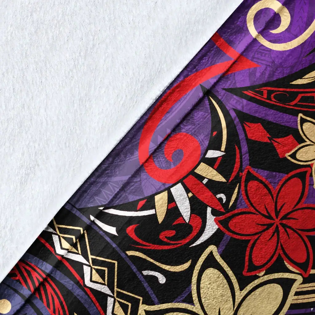Tokelau Premium Blanket - Tribal Flower With Special Turtles Purple Color