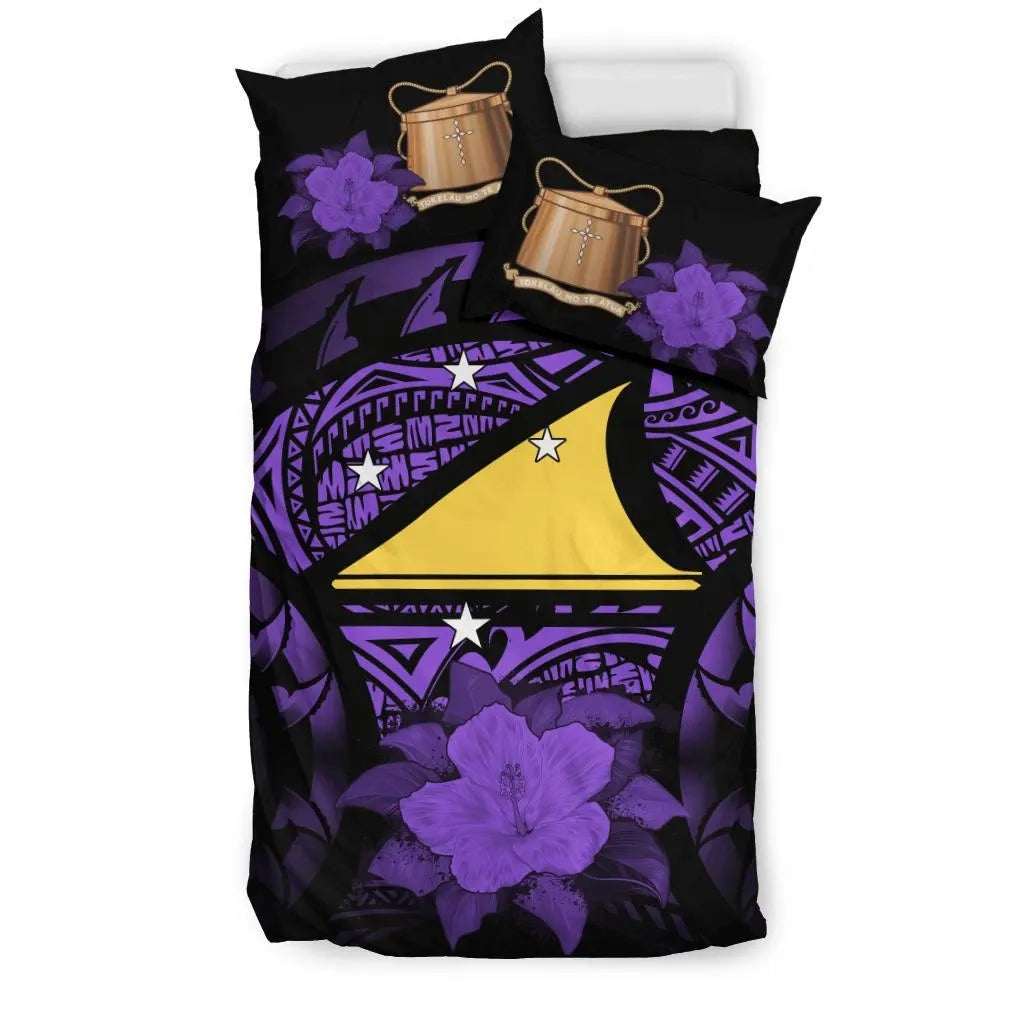 Tokelau Duvet Cover Set - Tokelau Flag & Purple Hibiscus