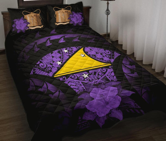 Tokelau Polynesian Quilt Bed Set Hibiscus Purple