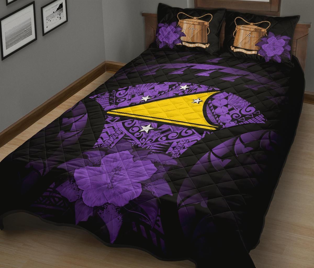 Tokelau Polynesian Quilt Bed Set Hibiscus Purple