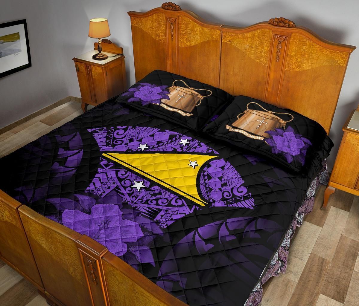 Tokelau Polynesian Quilt Bed Set Hibiscus Purple