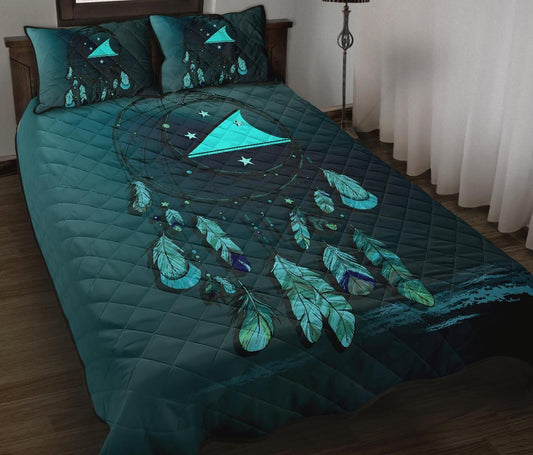 Tokelau Polynesian Quilt Bed Set Dreamcatcher Blue