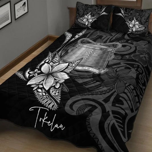 Tokelau Quilt Bed Set - Fish With Plumeria Flowers Style
