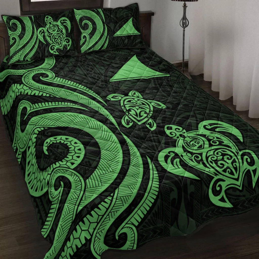 Tokelau Quilt Bed Set - Green Tentacle Turtle