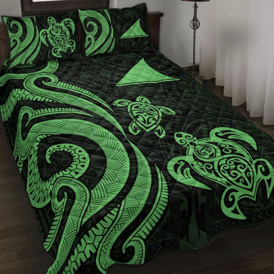 Tokelau Quilt Bed Set - Green Tentacle Turtle