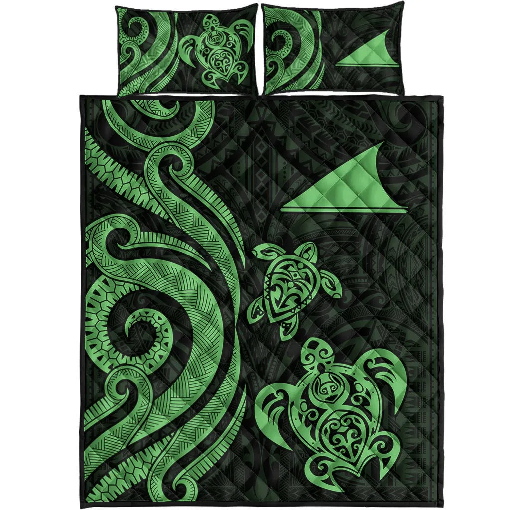 Tokelau Quilt Bed Set - Green Tentacle Turtle