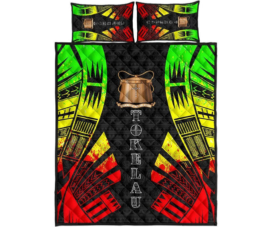 Tokelau Quilt Bed Set - Tokelau Coat Of Arms Reggae Tattoo Style