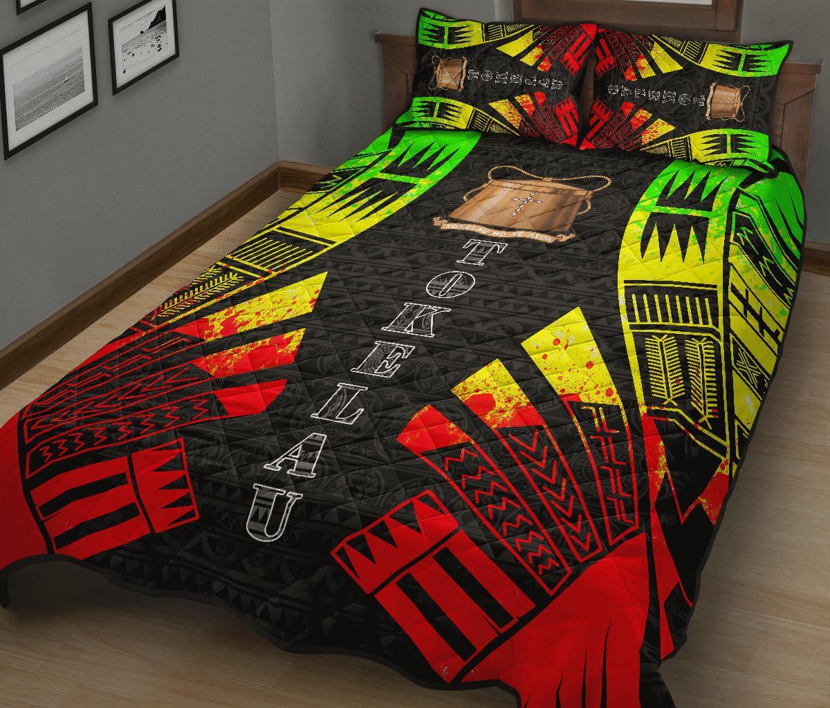 Tokelau Quilt Bed Set - Tokelau Coat Of Arms Reggae Tattoo Style