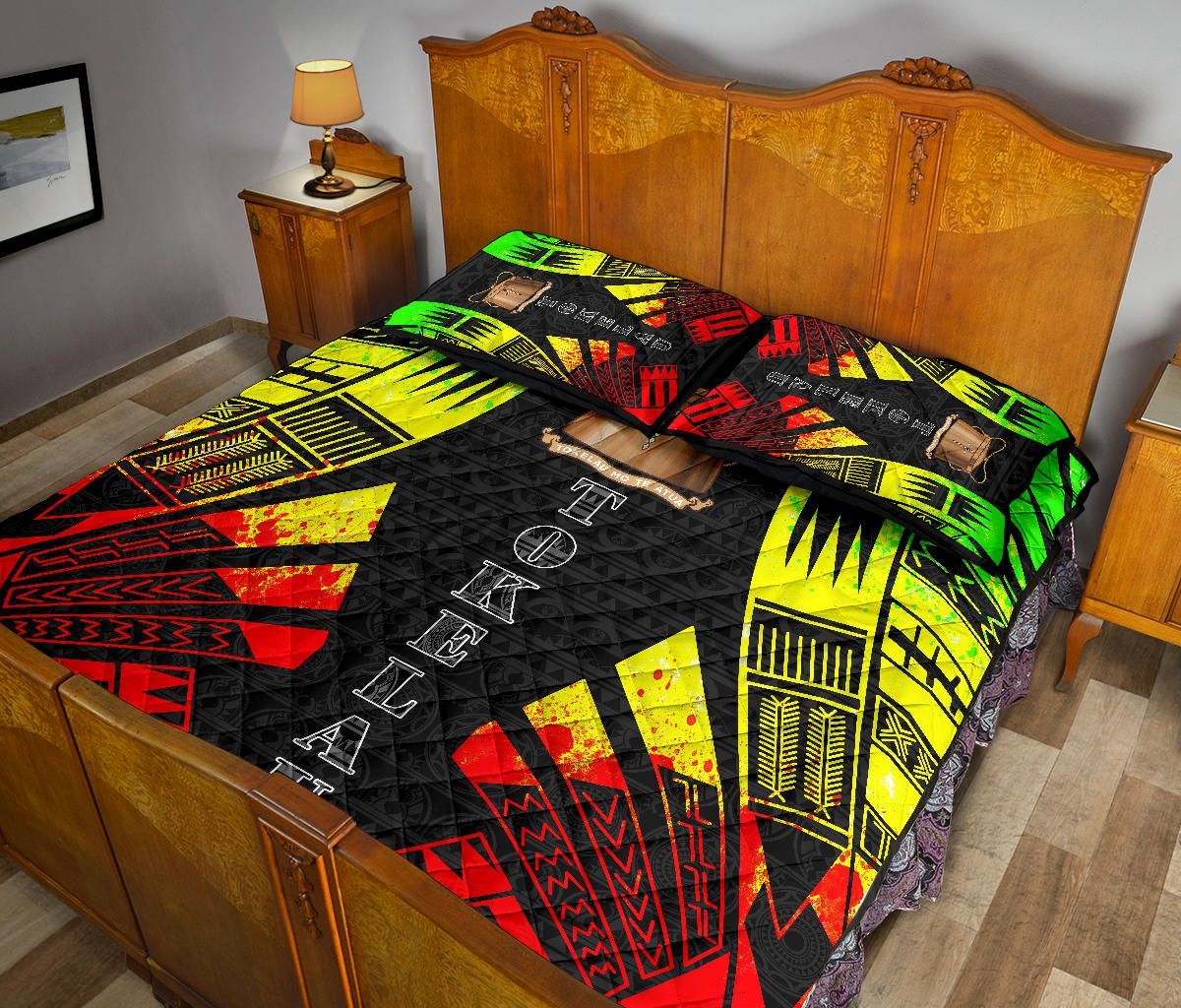 Tokelau Quilt Bed Set - Tokelau Coat Of Arms Reggae Tattoo Style