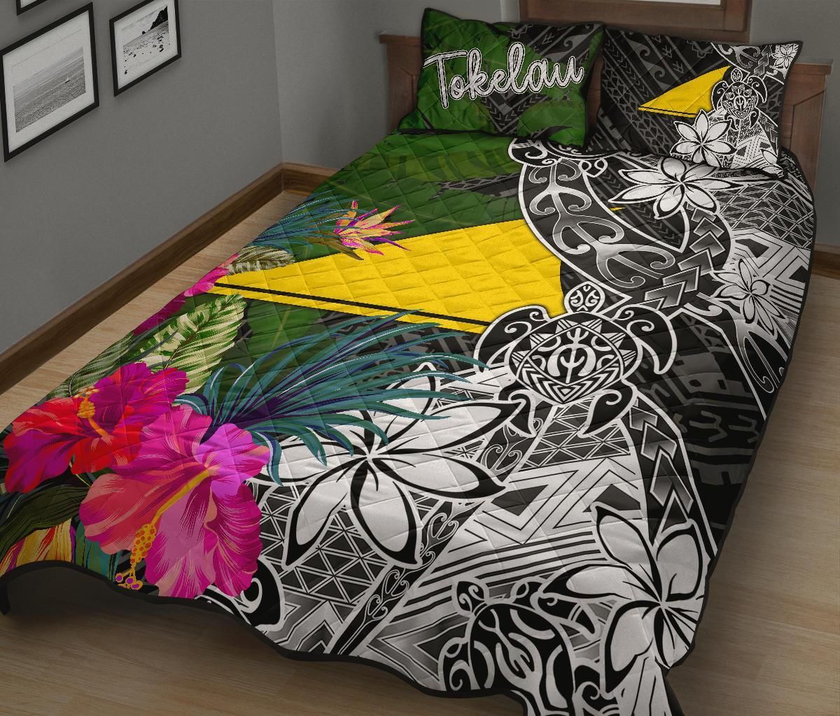 Tokelau Quilt Bed Set - Turtle Plumeria Banana Leaf