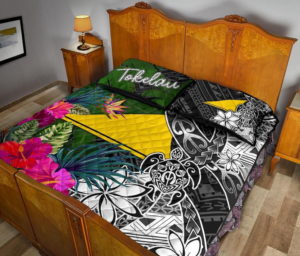 Tokelau Quilt Bed Set - Turtle Plumeria Banana Leaf