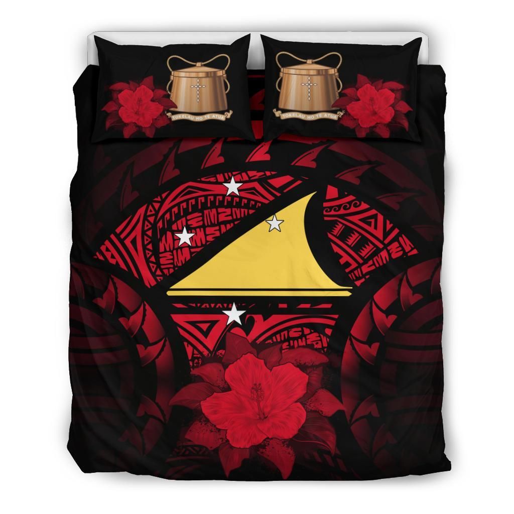 Tokelau Duvet Cover Set - Tokelau Flag & Red Hibiscus