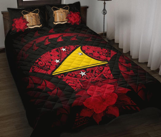 Tokelau Polynesian Quilt Bed Set Hibiscus Red