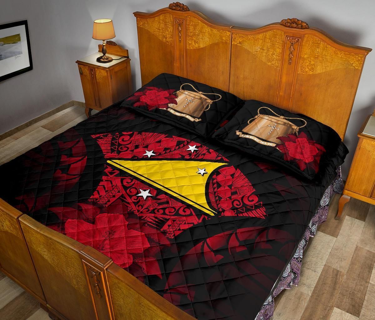 Tokelau Polynesian Quilt Bed Set Hibiscus Red