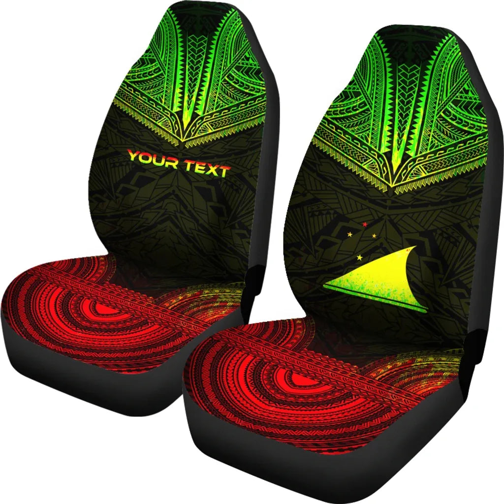 Tokelau Custom Personalised Car Seat Cover - Tokelau Flag Polynesian Chief Tattoo Reggae Version