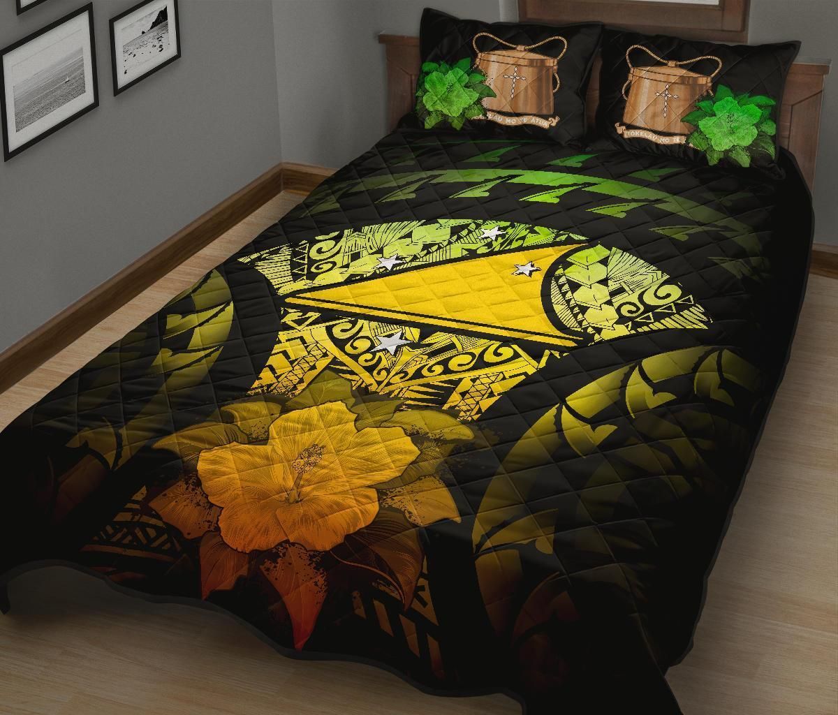 Tokelau Polynesian Quilt Bed Set Hibiscus Reggae