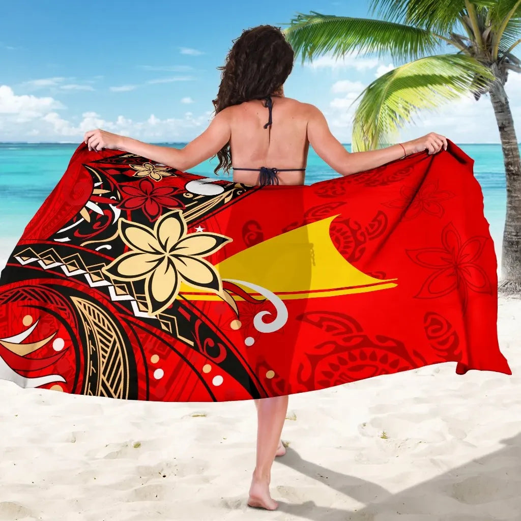 Tokelau Sarong - Tribal Flower With Special Turtles Blue Red