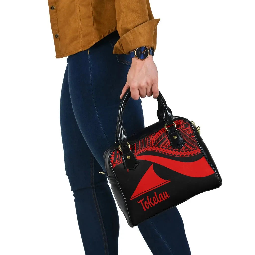 Tokelau Shoulder Handbag - Red Polynesian Tentacle Tribal Pattern