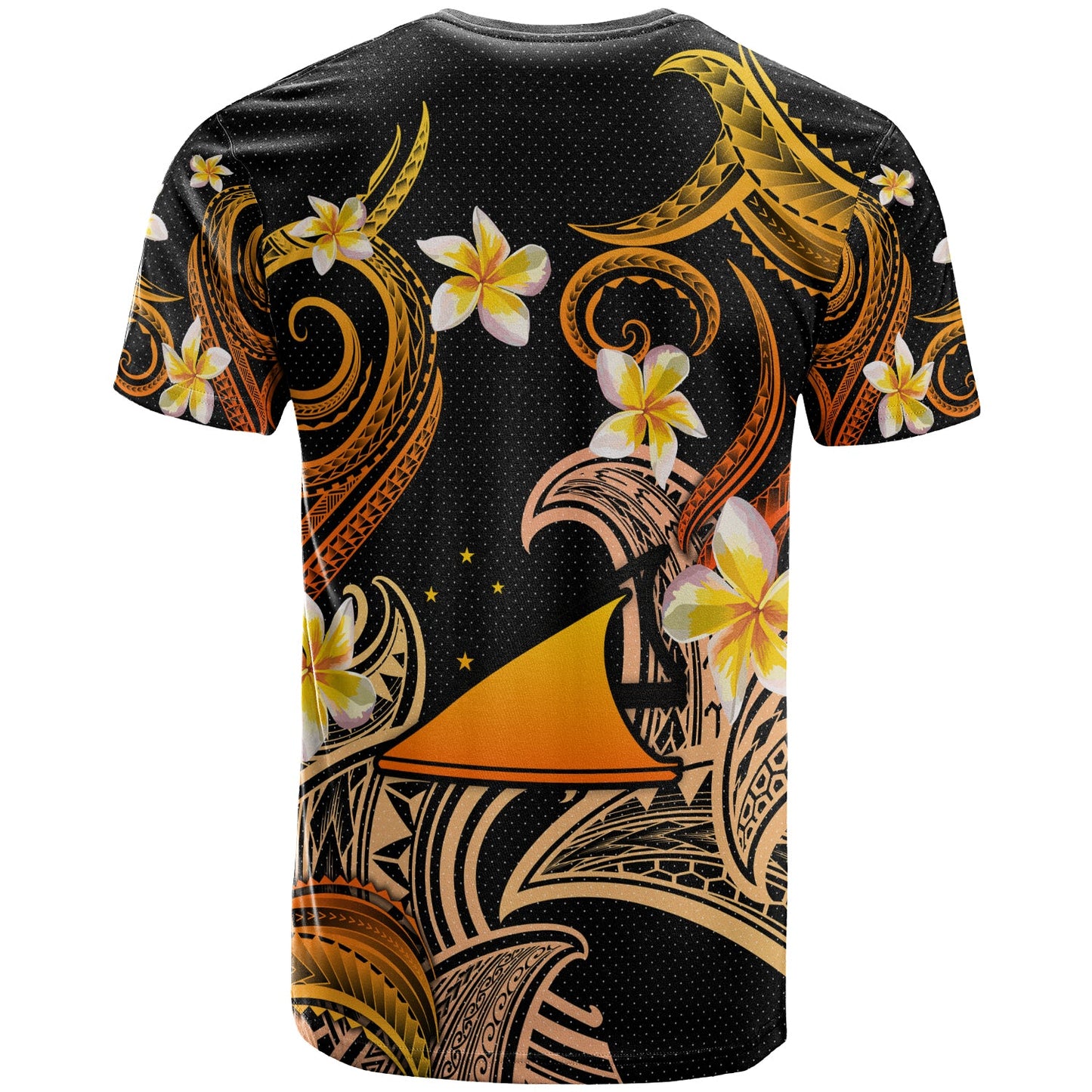 Tokelau T-shirt - Custom Personalised Polynesian Waves with Plumeria Flowers (Orange)