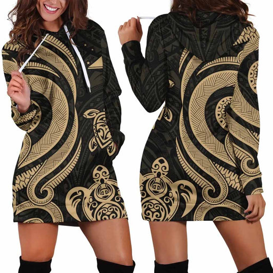 Tokelau Female Hoodie Dress - Gold Tentacle Turtle