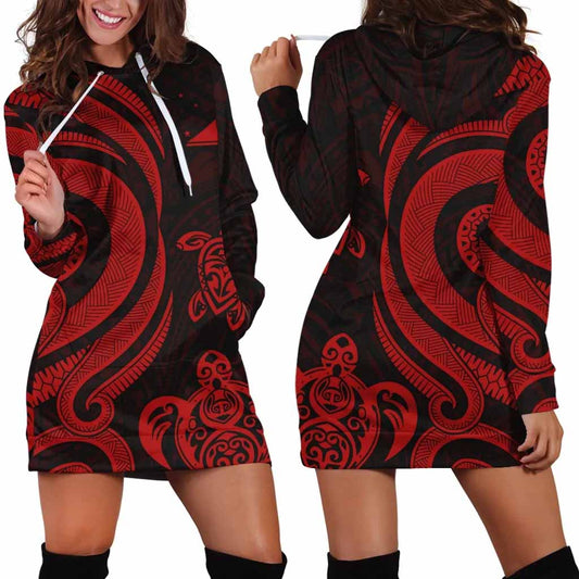 Tokelau Female Hoodie Dress - Red Tentacle Turtle