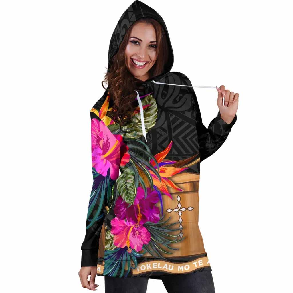 Tokelau Female Hoodie Dress - Polynesian Hibiscus Pattern