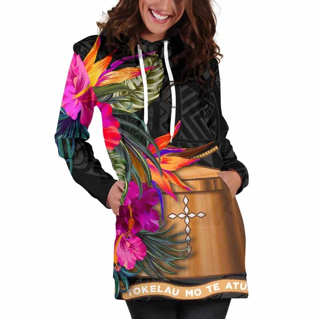 Tokelau Female Hoodie Dress - Polynesian Hibiscus Pattern