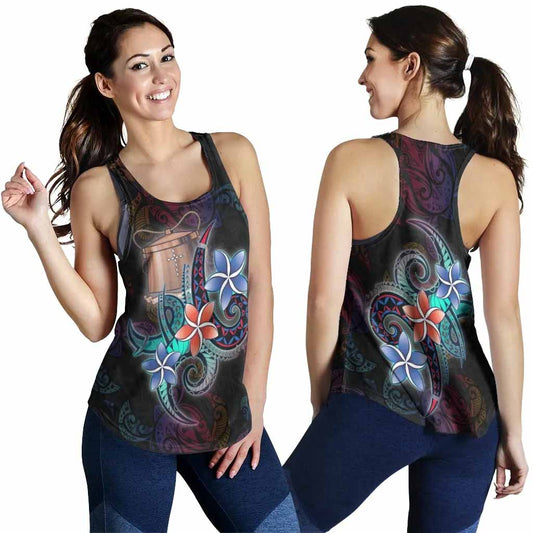 Tokelau Women Racerback Tank - Plumeria Flowers Style