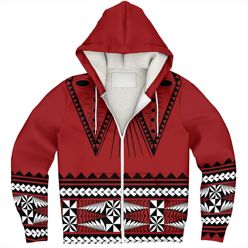 Tonga Sherpa Hoodie Polynesia Island Ngatu Pattern Style