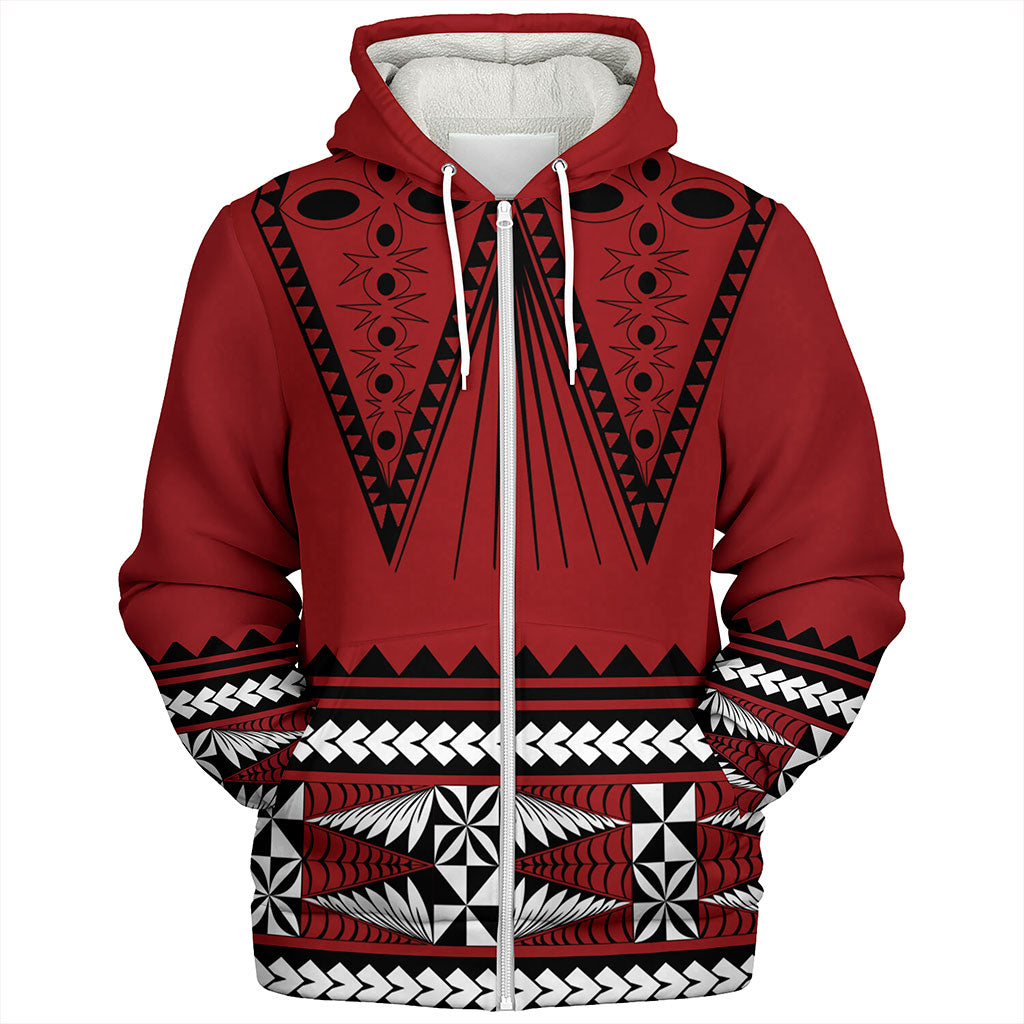 Tonga Sherpa Hoodie Polynesia Island Ngatu Pattern Style