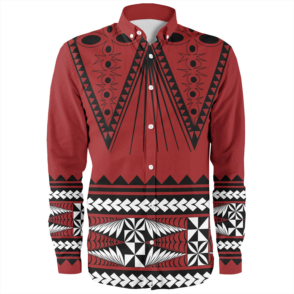 Tonga Long Sleeve Shirt Polynesia Island Ngatu Pattern Style