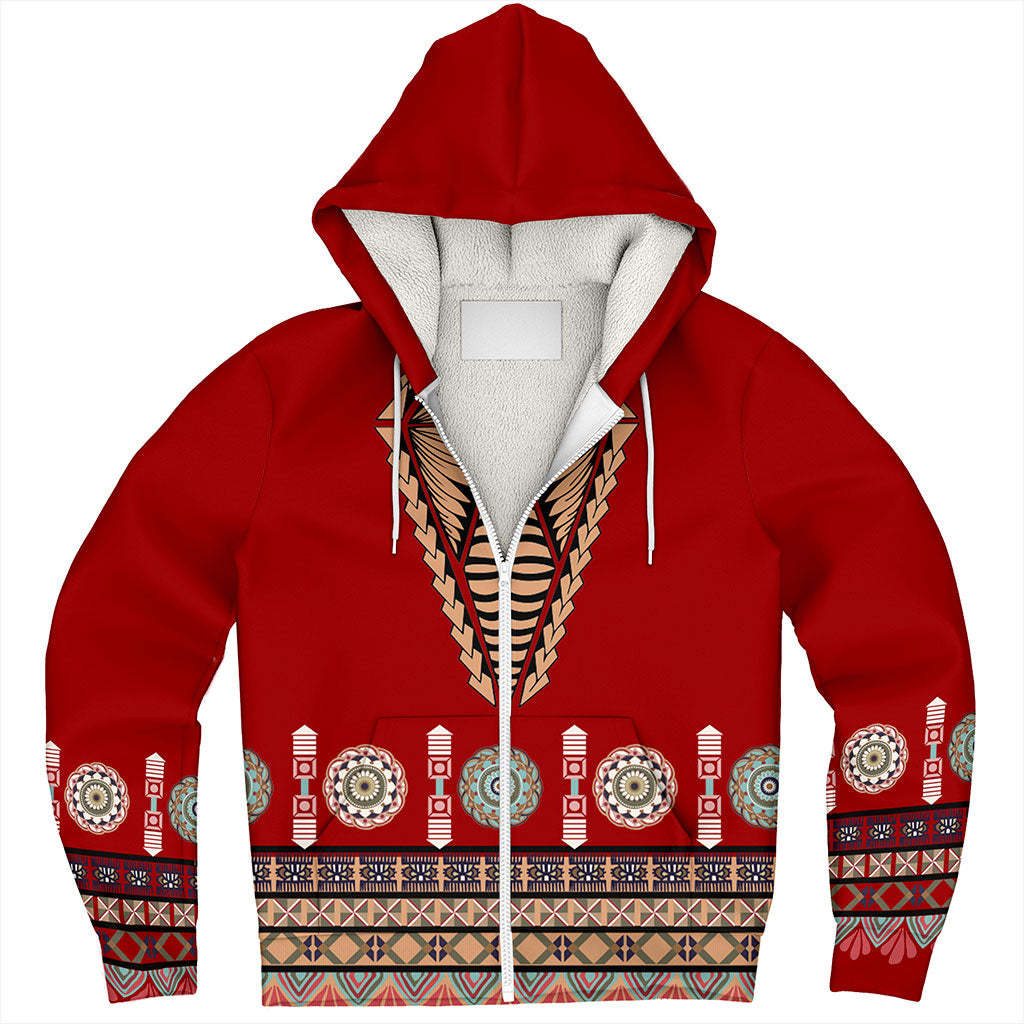 Tonga Sherpa Hoodie Ngatu Design Fabric