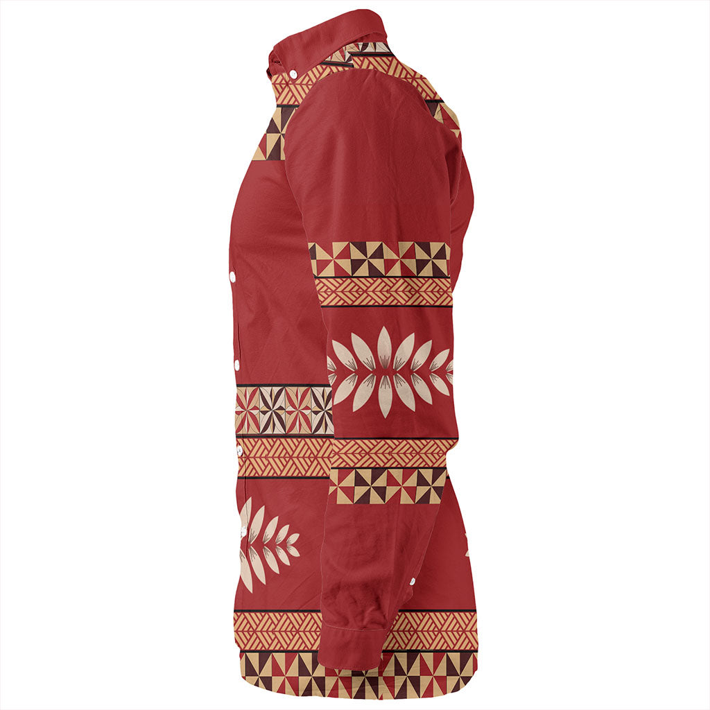 Tonga Long Sleeve Shirt Ngatu Design Pattern