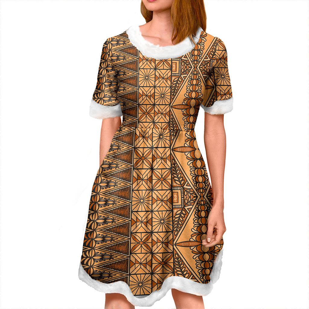 Tonga Women and Kid Christmas Dress Ngatu Fabric Vintage
