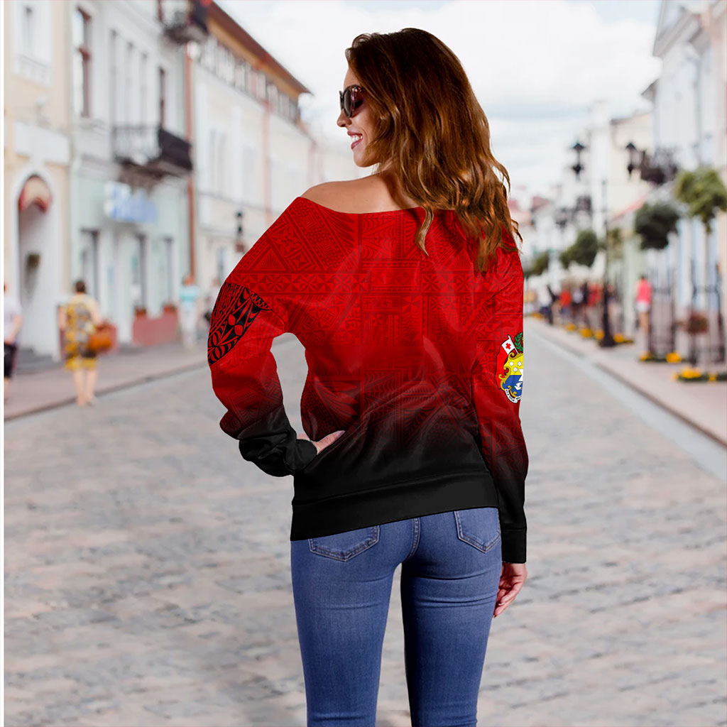 Tonga Off Shoulder Sweatshirt Tattoo Ngatu Coat Of Arms Tribal
