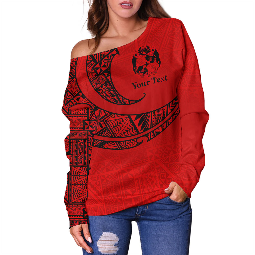 Tonga Off Shoulder Sweatshirt Custom Ngatu Tribal Tattoo Style