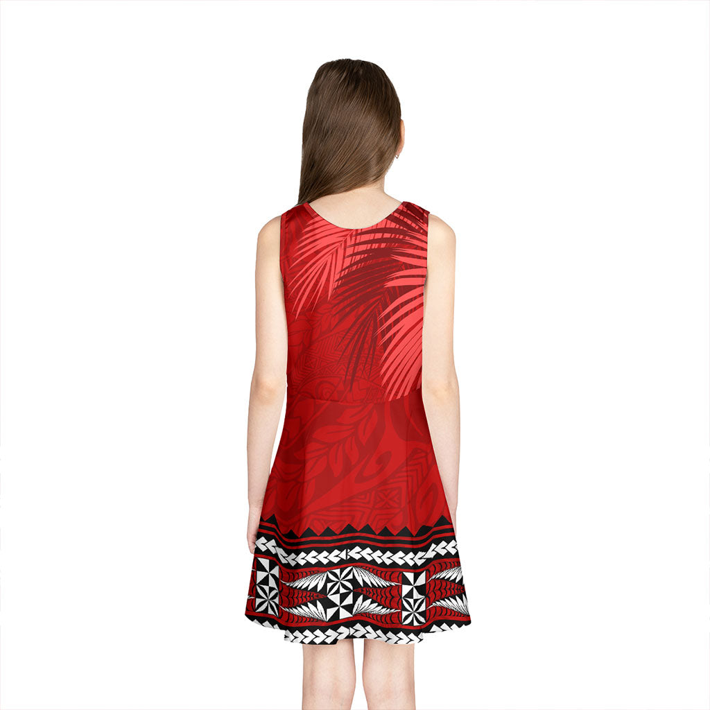 Tonga Girls Sleeveless Sundress Polynesian Fabric Leaves