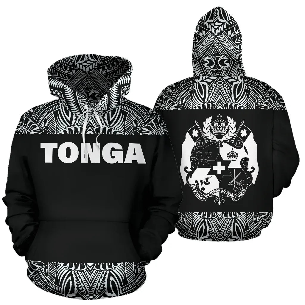 Tonga All Over Hoodie - Polynesian Black And White