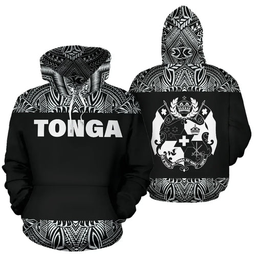 Tonga All Over Hoodie - Polynesian Black And White