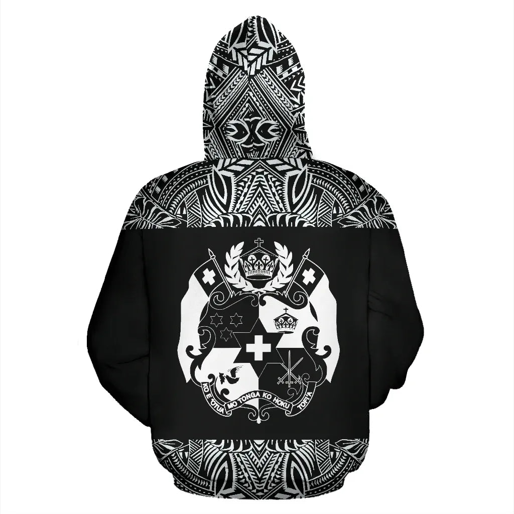 Tonga All Over Hoodie - Polynesian Black And White