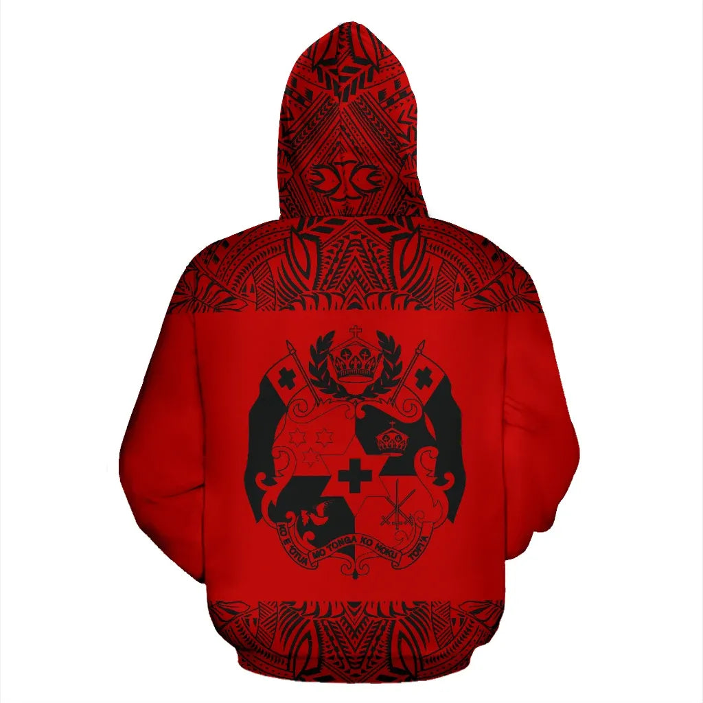 Tonga All Over Hoodie - Polynesian Red And Black