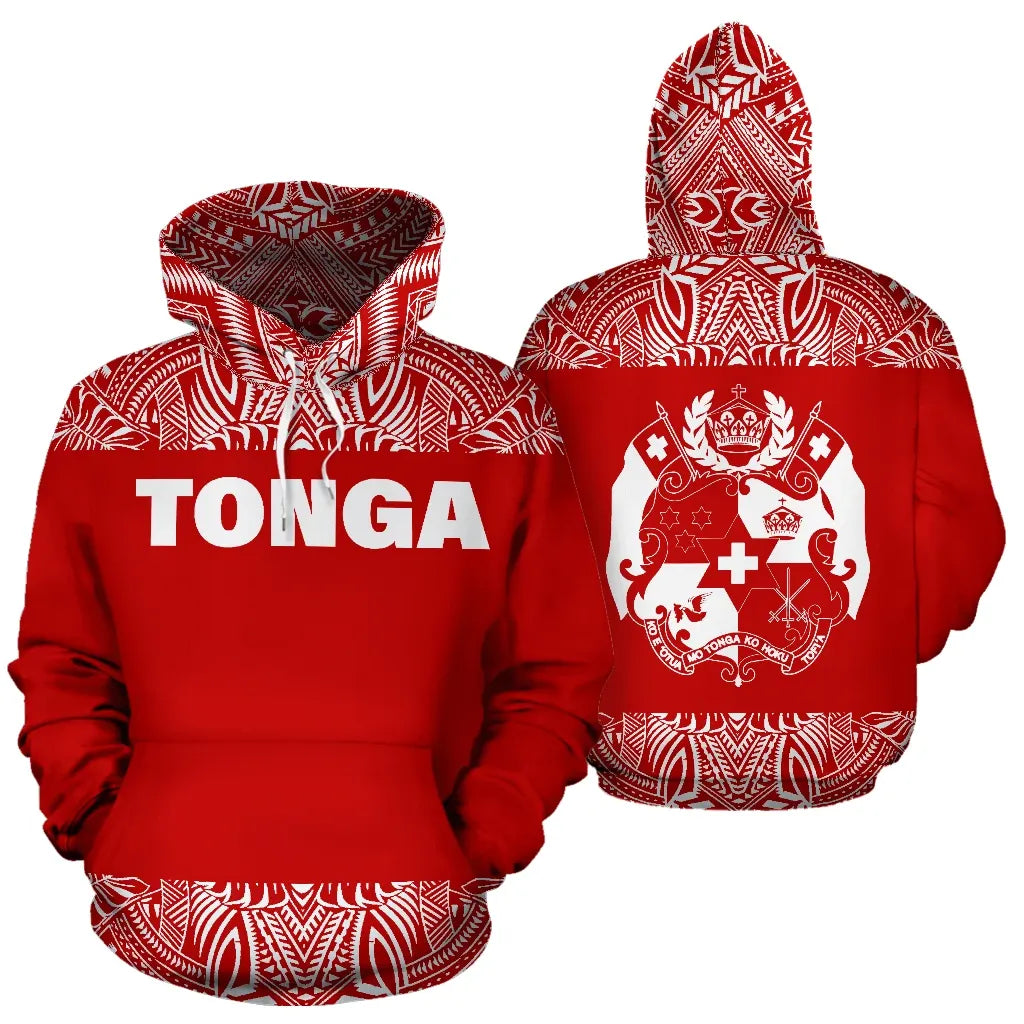 Tonga All Over Hoodie - Polynesian Red And White