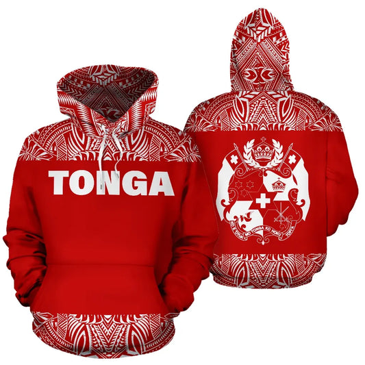 Tonga All Over Hoodie - Polynesian Red And White