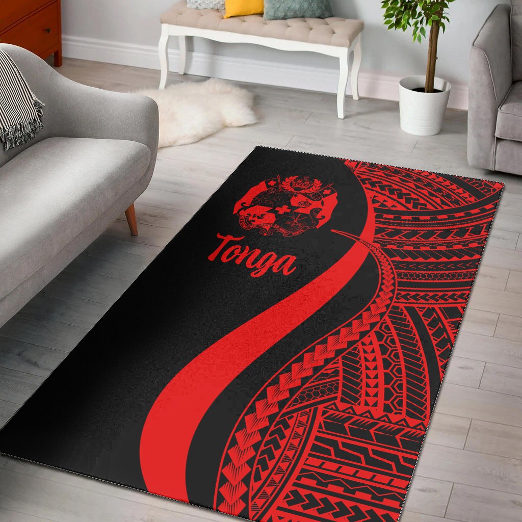 Tonga Area Rug - Red Polynesian Tentacle Tribal Pattern